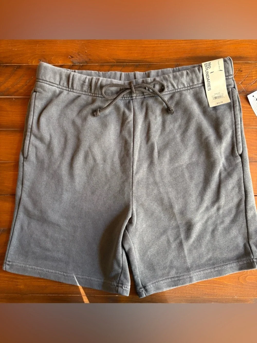 Men's 6” inseam sz S, NWT Gray Drawstring Fleece Shorts, 2 side, 1 back pocket